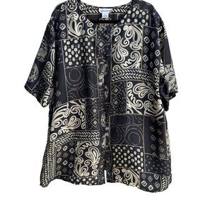 Adrian Jordan Vintage Black Beige Patchwork Paisley Pattern Silk Blouse 22/24
